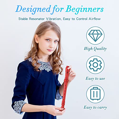 Descant Soprano Recorder Music Recorder Instrument For Kids Flute Kids Recorder With Cleaning Rod + Case Bag (Red) #TOP3