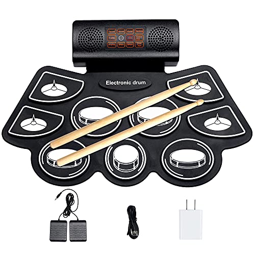 9 Pads Roll Up Drum Pad, Electronic Drum Set, Portable Drum Kit With 5 Different Drum Kit, 10 Unique Rhythms, Bulit-In Rechargeable Battery And Double Speakers #TOP5