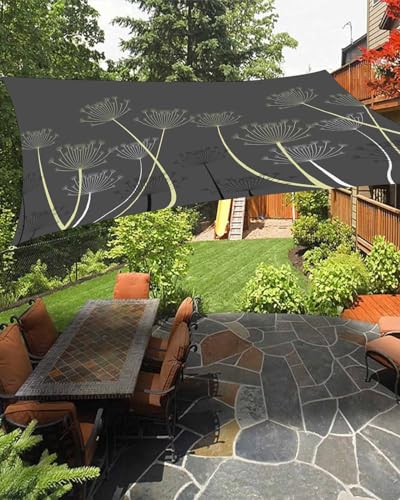 Boanket Sun Shade Sail 14' x 18', Yellow Black White Flower Large Heavy Duty Outdoor Shades Sun Screen, Spring Floral Botanical Dark Grey Shade Cloth for Patio Deck Terrace Garden Lawns Beach Backyard