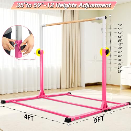 Image of Seliyoo Foldable Gymnastics Bar for Kids Teens Ages 3-18, 5FT /6FT Kip Training Bar -Sturdy Base for Home Training,Adjustable Height 35 inch to 59 inch for, 400 LBS Capacity,Anti-Slip Base & Easy Assembly