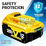 BOGJFC 20V 12.0Ah 18650 Li-Ion Battery Pack For Cordless Power Tools Extended Run Time Compatible For DeWalt DCB200 DCB201 DCB205 DCB206 Led Indicator Bms Protection(1PCS 12Ah battery) - Image 2