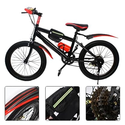 YQCXG Mountainbike 20 Zoll Kinderfahrrad Fahrrad mit Schutzblechen 7-Gang Carbonstahl MTB Unisex Mädchen Jungen Junior Fahrrad mit Kessel & Halter, Doppelscheibenbremse Fahrrad Rot Fahrr – Bild 6