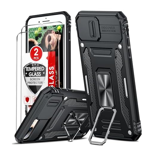 LeYi Cover per iPhone 8 Plus /7 Plus con Vetro Temperato [2 Pack],Custodia con Protezione Fotocamera [Slidable] Antiurto Grado Militare 360° Anello Supporto TPU Bumper Silicone Custodie 5.5'', Nero