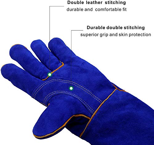 Image of Animal Handling Leather Gloves Kevlar Gauntlet for Saftey Against Cats, Dogs, Reptile, Birds, Snakes (18 inches - (Pack of 1 Pair), Blue-Blue)