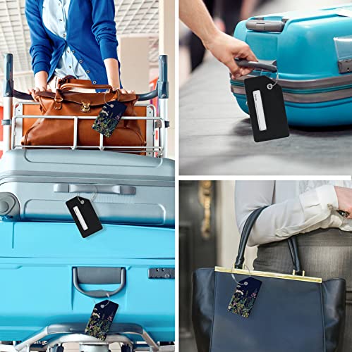 2 luggage tags, (1" smaller than traditional) perfect for quick luggage identification with stainless steel ring and address card for travel and luggage (Flower)3