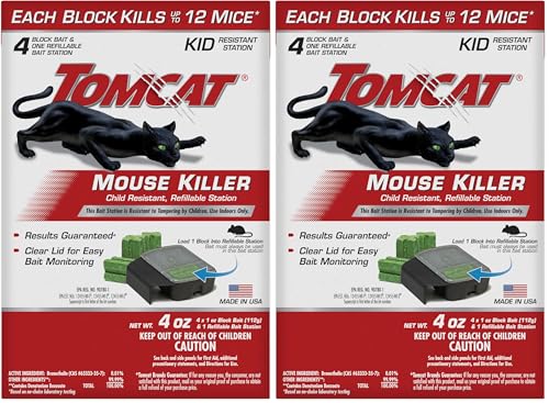 Image of Tomcat Mouse Killer Child Resistant, Refillable Station with Clear Lid for Easy Monitoring, 1 Bait Station and 4 Refills (Pack of 2)