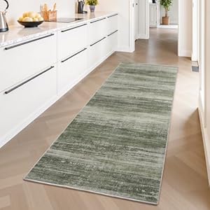 PADOOR Modern Abstract Runner Rug - 2x6 Washable Hallway Rugs, Ultra Soft Non-Slip Low Pile Floor Rugs for Hallway Entryway Kitchen Bedroom Bedside Laundry Room Green Green 2' x 6' (Runner)