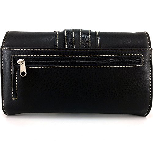 Justin West Silver Rhinestone Buckle Studded Tooled Leather Laser Cut Wristlet Trifold Wallet Attachable Long Strap4