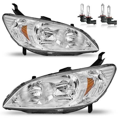 ROADEAL Headlights W/Bulbs for 2004 2005 Honda Civic 2/4Door Halogen Headlamp Replacement Driver & Passenger Side