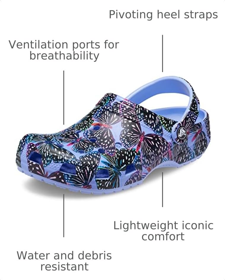 Image of Crocs Unisex-Adult Classic Printed Floral Clogs, Moon Jelly /Multi, 7 Men /9 Women
