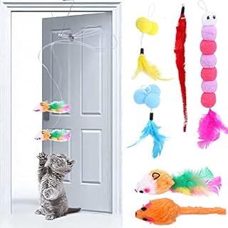 7 Pcs Self-Play Hanging Door Cat Toys for indoor Cats Adult Kitten Toys, Interactive Cat Toys Mouse for Hunting Exercise Cat Boredom Breakers