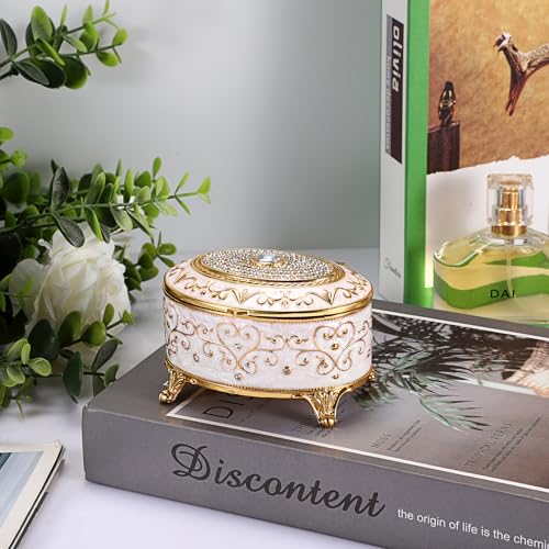 Gushbin Vintage Jewelry Box Small Trinket Box - Oval Enamel Treasure Chest Box Metal Jewelry Box Golden Rings Earrings Holder Hand Painted Jewelry Keepsake Box Gift For Birthday thumb #6