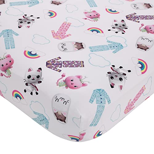 Image of NoJo DreamWorks Gabby's Dollhouse Dream It Up Multi-Colored Rainbow PJ Time 4 Piece Toddler Bed Set - Comforter, Fitted Bottom Sheet, Flat Top Sheet and Reversible Pillowcase