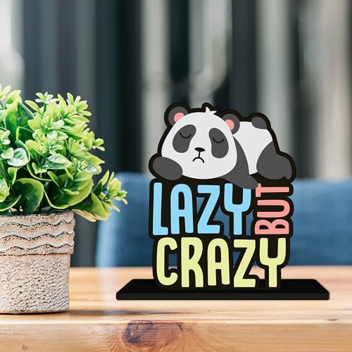 Image of Artvibes Lazy But Crazy Quotes Table Decor for Office Desk | Home Decoration Items | Living Room | Modern Art Wooden Showpiece Decorative Gift Item (SP 1179)
