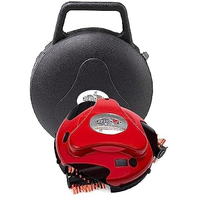Grillbot Automatic Grill Cleaning Robot with Nylon Brushes, Electric BBQ Cleaner Brush with Motorized Power, Cordless Rechargeable Grill Scrubber for Outdoor Grills (Red and Case)