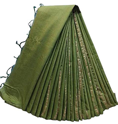 For Women's Bhagalpuri Kota Silk Green Bunty Bably Saree With Plain Srtriped And Running Blouse Piece Free Sise