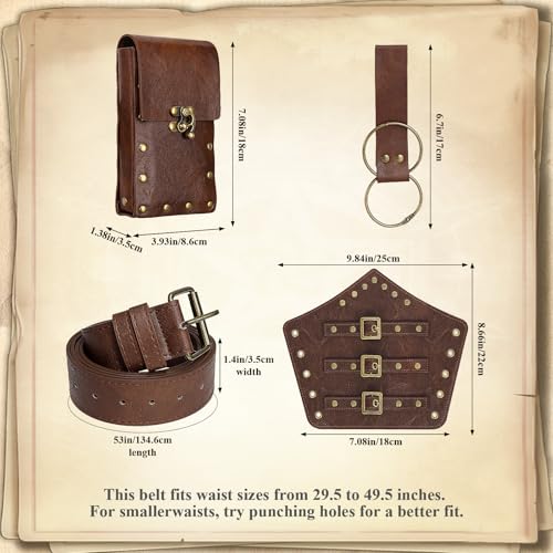 Image of Renaissance Belt Pouch Medieval Viking Leather Bracers Set for LARP