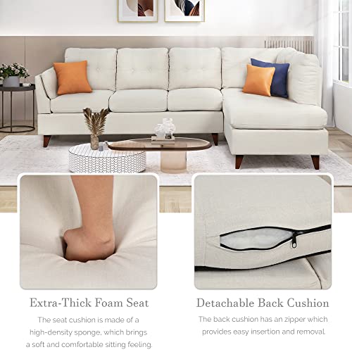 Biadnbz 97.2" Modern L-Shape Sectional Sofa, Linen Fabric Couch Furniture With Right Chaise Lounge And One Lumbar Pad, For Living Room Apartment, Beige #TOP3