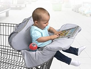 Lulyboo Baby Shopping and Grocery Cart and Highchair Cover Features iPad Cell Phone Tablet Device Clear Pockets For Toddler - Machine Washable Cover Folds Into Bag Fit Most Carts and Chairs