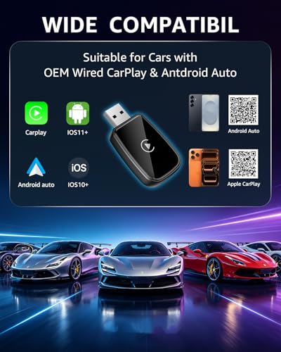 Image of 4 in 1 Wireless CarPlay Adapter Car Screen Mirroring Adapter for Apple iPhone& Android, Convert Wired CarPlay to Wireless, Stable Control & No Delay Latency, Plug and Play