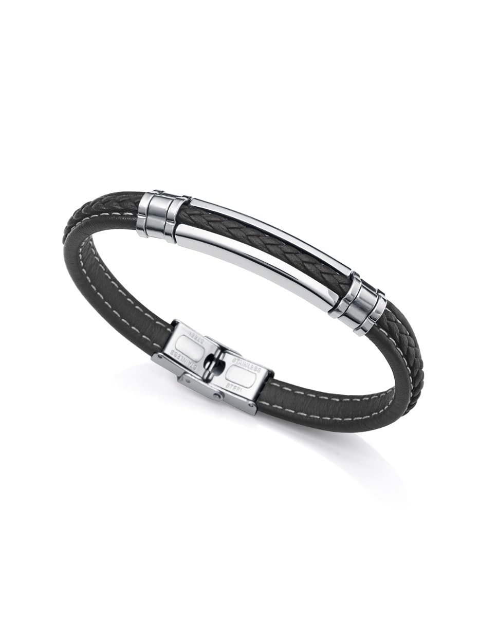 Viceroy 14063P01010 - Pulsera Fashion de acero y piel negra para hombre - 14063P01010