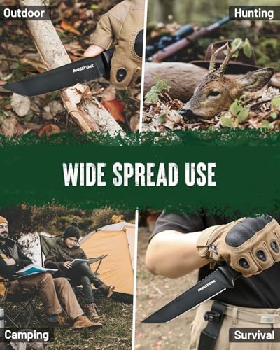 Image of Mossy Oak 10 Inch Fixed Blade Hunting Knife, 14C28N Full Tang Tanto Hunting Knife with Sheath for Survival, Camping, Hiking, Tactical Use