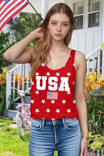 Image of Ithalt Womens American Flag Shirts 4th of July Outfits USA T-Shirt Patriotic Tank Shirt Fourth of July Sleeveless Tops