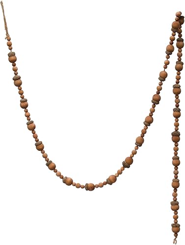 Creative Co-Op, Guirnalda de bellota y cuentas de madera de Paulownia marrón