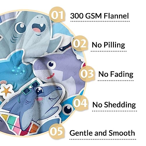 Shark Blanket Gifts - 50"x60" Cute Throw Blanket for Kids & Adults - Blue Soft Fuzzy Blankets for Bed, Couch & Living Room