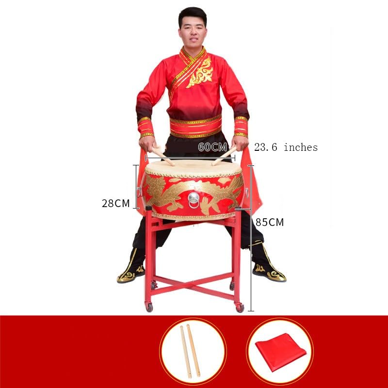 JITEM Tambor Chino, Tambor de Piel de Vaca, Tambor de Guerra con Soporte, Tambor de dragón, Adecuado para representaciones teatrales y Celebraciones de Festivales(Size:60cm)