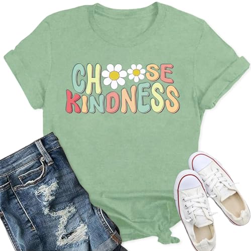 T-shirt femme Be Kind imprimé floral en coton col rond style casual