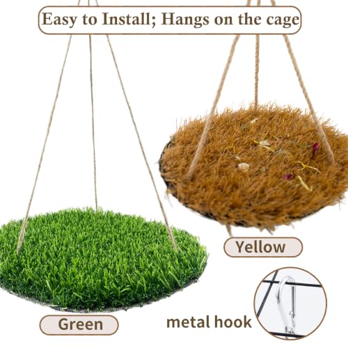 Image of FlidRunest Yellow Large Bird Foraging Mat, Natural Bird Grass Hammock Swing Toy with Hooks, Climbing Perch Hanging Toy for Parakeets, Parrot, Cockatiels, Bearded Dragon