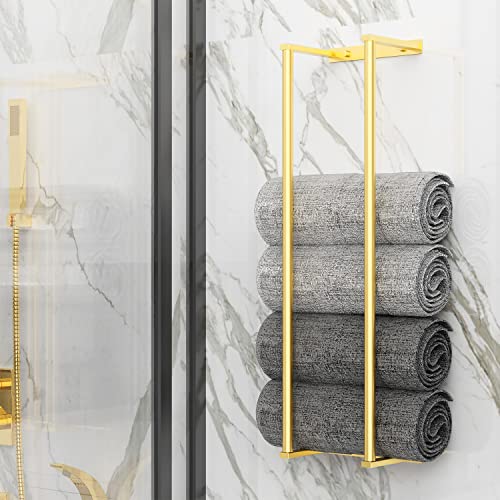 Birosnsy Towel Racks For Bathroom Wall Mounted Rolled Towel Holders Towel Storage Organizer For Small Bathroom Mounted Towel Rack Holds Hand Towels Robes Towels Washcloths In Bathroom/Rv/Camper Gold #TOP11