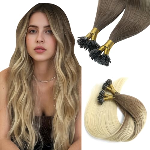 SURNELExtensions Keratin Balayage Brun Mixte Blond Platine Extensions Cheveux Humain Keratine 0.8g/s 40g 50s Tip Hot Fusion Human Hair Keratin 40CM 16 Pouces...