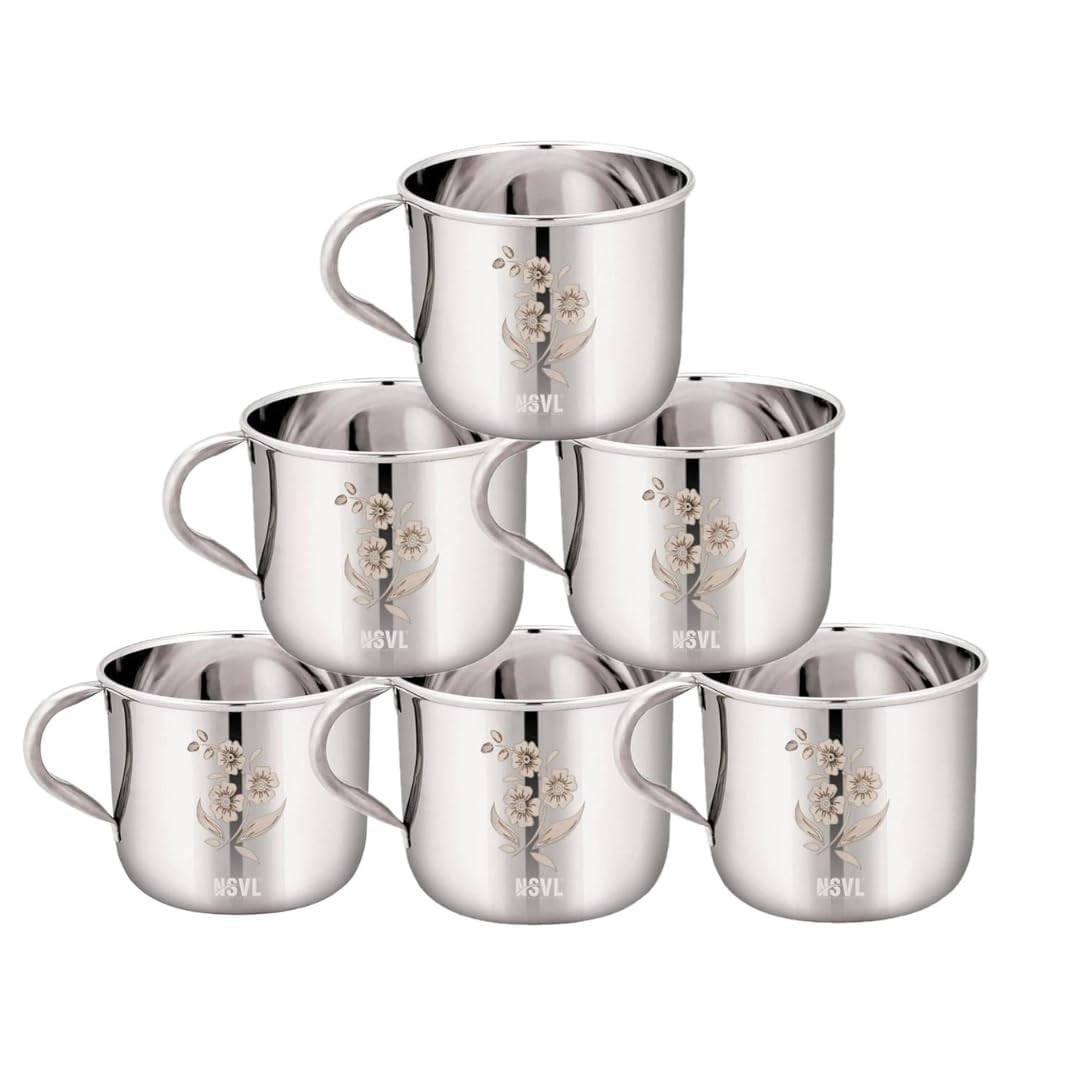 Nsvl Pack of 6 Stainless Steel Single Wall Tea Cup Set | Laser Design | Break Resistant | Silver Mirror Finish | (B0DFTW81SQ) Amazon Price History, Amazon Price Tracker