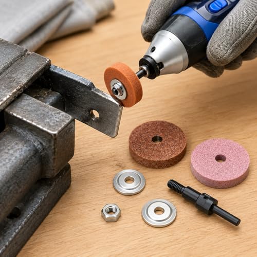 MAXMURYS Équipement de Meulage pour Forets – Meules 75 mm Grain 80 avec Adaptateur pour Perceuse, Pierre à Aiguiser pour Outils Métal – vue 2