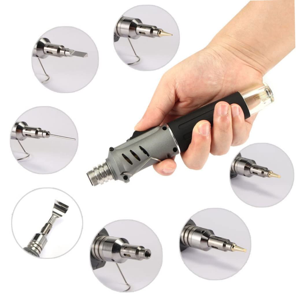 Soldado de gasolina Kit de soldado de soldadura de hierro soldador de gas Set 10 en 1 kit de soldadura encendido automático gris portátil en forma de lápiz