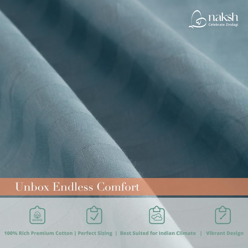 Image of Naksh Bedsheet for Double Bed King Size Stripes 210 TC with 2 Pillow Covers | 100% Pure Cotton Bedsheets | Breathable Fabric for Cool, Comfortable Sleep | King Size Bed Sheet Cotton | Jean Blue |