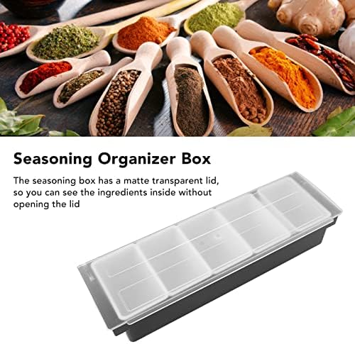 Multi-Grid Spice Storage Box with Lid - 6 Compartment Kitchen Seasoning Organizer for Salt, Pepper, and Spices - Ideal Food Storage Solution for Countertop