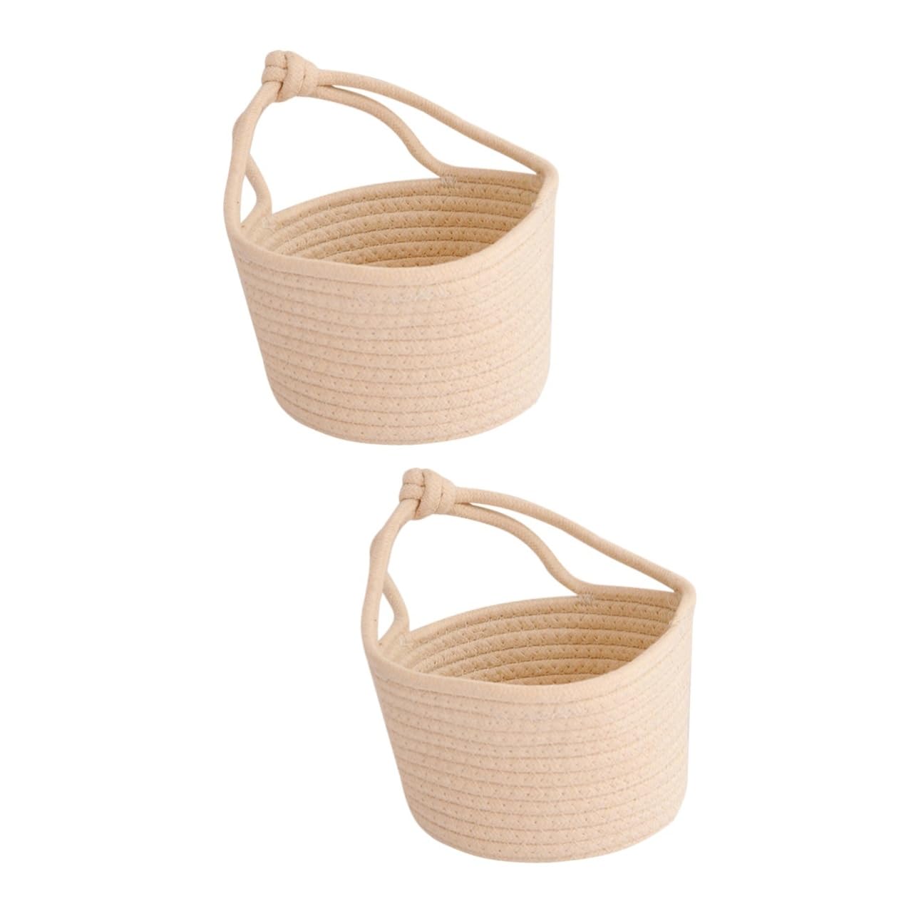 Panier de rangement rond corde de coton beige suspendu pour jouets