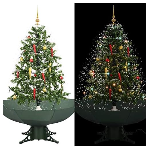 vidaXL Árbol Navidad con Nieve con Base en Paraguas Decoración Adorno Festivo Estacional Diseño Distintivo Ramas Realistas Ligero Duradero Verde 140cm