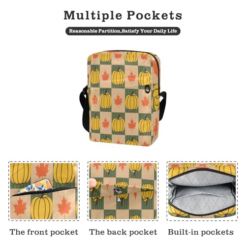 cute messenger bag mens crossbody Ladies Shoulder Handbags Adjustable Strap for Travel Travel- Autumn Pumpkin Plaid Yellow2