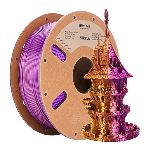 Image of ERYONE Silk Dual Color PLA Filament 3D Printer 1.75mm + /- 0.03mm, Bicolor Filament Two Tone PLA 1KG(2.2lbs) Cardboard Spool, Gold Purple