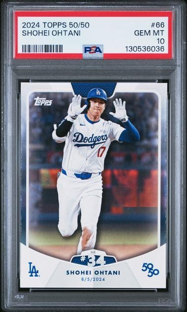 Graded Psa Gem Mint 10 Shohei Ohtani #66 Baseball Card 50/50 Home Run And Stolen Bases Club Dodgers 4 time Mvp Superstar. Celebrate Home Run #34 During His Record Setting Season