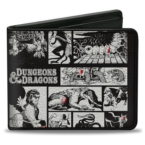 Wizards of the Coast Wallet, Bifold, Dungeons and Dragons Monster Illustration Blocks Black White, Vegan Leather