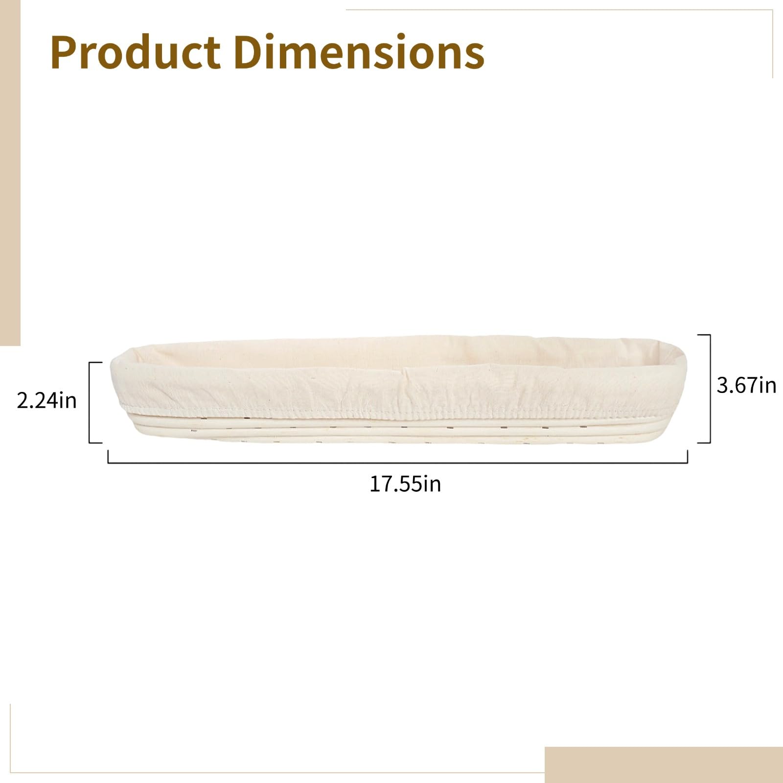 2-pak rattanowych koszy do chleba na zakwasie, owalne z wkładkami, długa fermentacja ciasta, idealne do pieczenia francuskich bagietek, rozmiar 40 x 9 x 5 cm