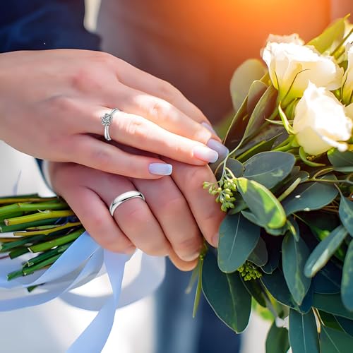 S925/10K 14K 18K Gold Couple Ring Sets, Round Cut Moissanite Couple Wedding Rings Set for Men and Women, Customized His and Hers Matching Promise Bands Engraving for Anniversary Engagement3