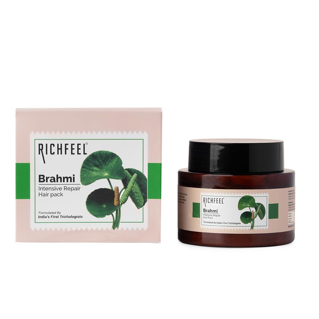 Richfeel Brahmi Intensive Repair Hair Pack | Controls Hair Fall Treats Damage, Split Ends and Breakage | Deep Conditioning | Trichologist Formulated | 100 g-image-32