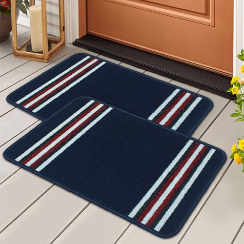 Image of Pack of 2 Nylon Bathroom Mat Anti-Skid Bath Rug | Floor Mat for Bathroom, Kitchen, Bedroom & Office |Navy Blue Stripes Design-(37x57cm)