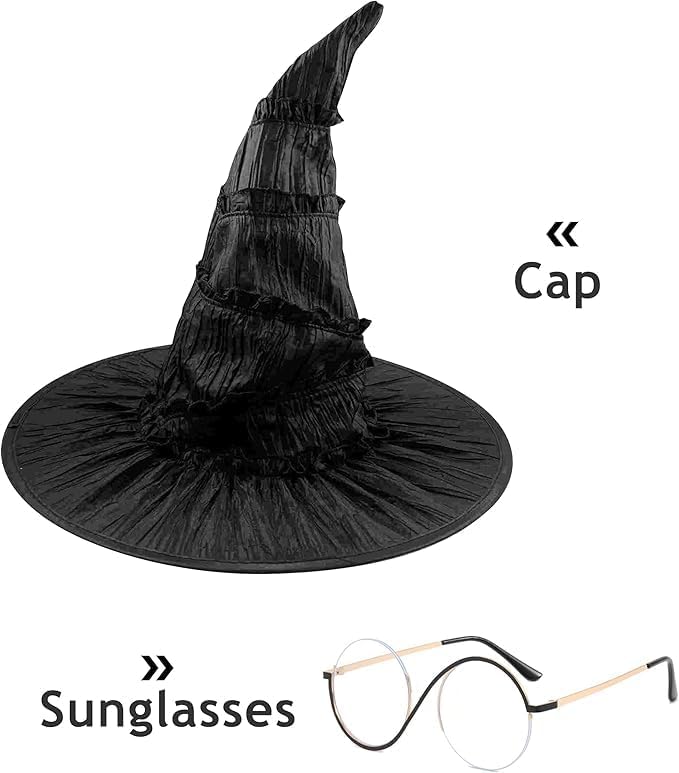 Girls Halloween Costume Dress Black Witch Costume Dresses Kids Music Movie Cosplay with Hat Eyeglasses - Image 5